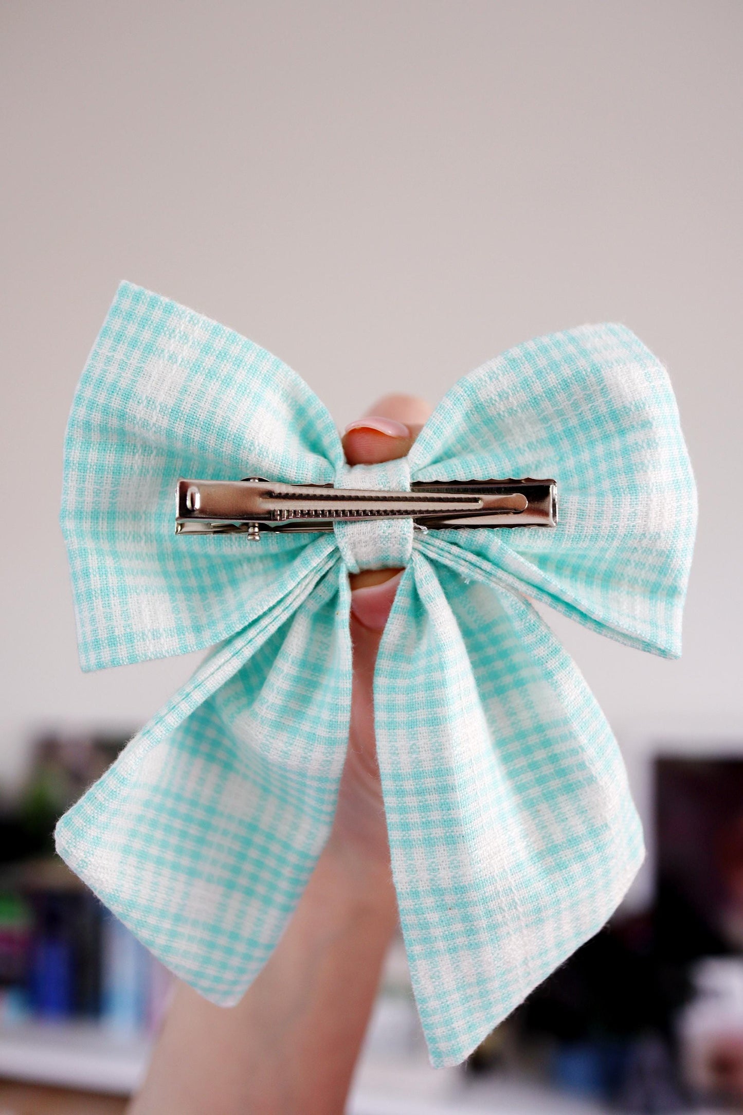Mint Green Plaid Hair Bow