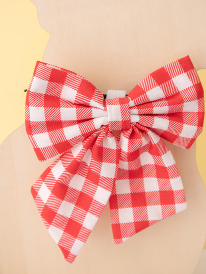 Red Gingham Pet Sailor Bow