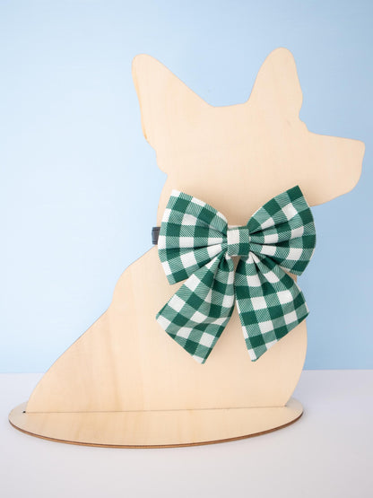 Green Gingham Pet Sailor Bow