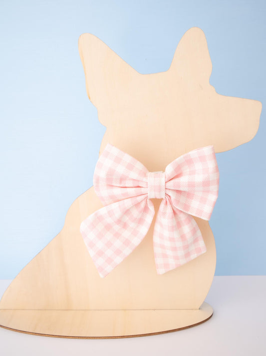 Strawberry Pink Gingham Pet Sailor Bow