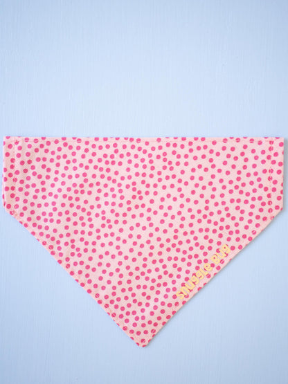 Pink polka dot bandana on a light blue background