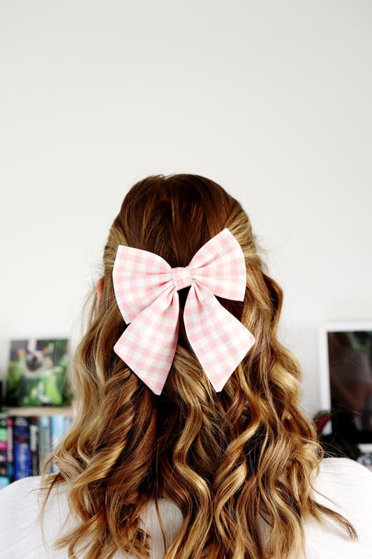 Strawberry Pink Gingham Hair Bow