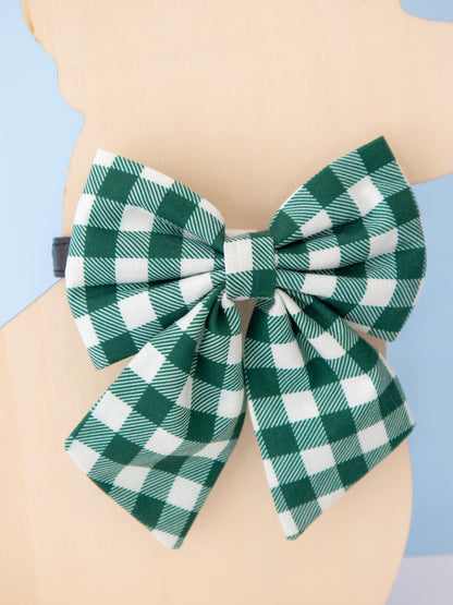 Green Gingham Pet Sailor Bow
