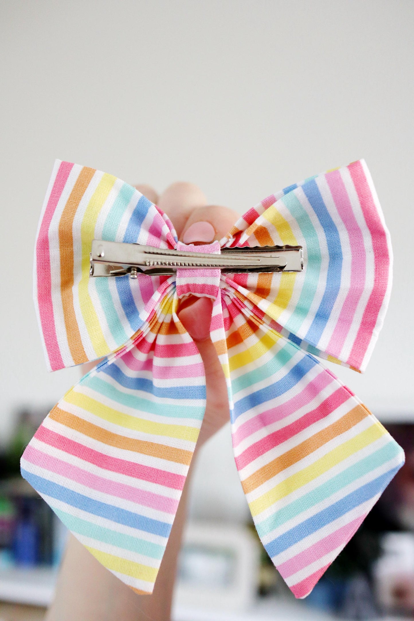 Pastel Rainbow Stripe Hair Bow