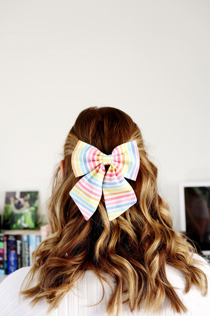 Pastel Rainbow Stripe Hair Bow