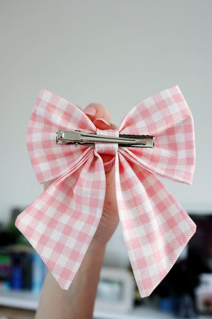 Strawberry Pink Gingham Hair Bow