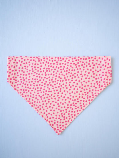 Pink polka dot bandana on a light blue background