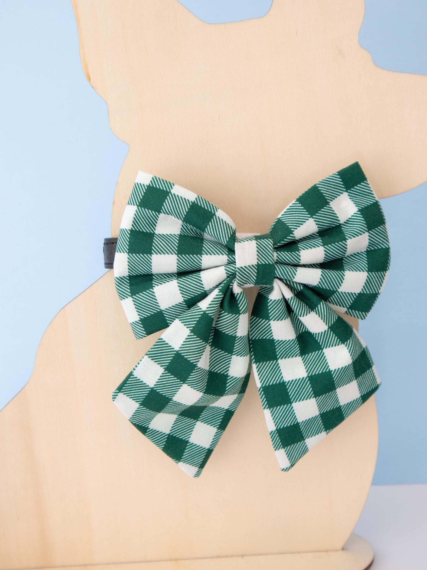 Green Gingham Pet Sailor Bow