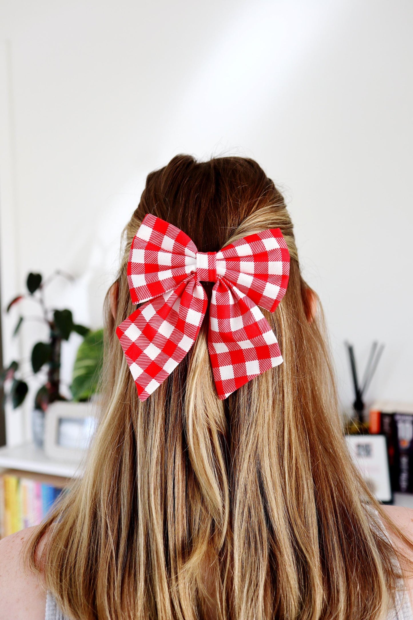 Red Gingham Hair Bow