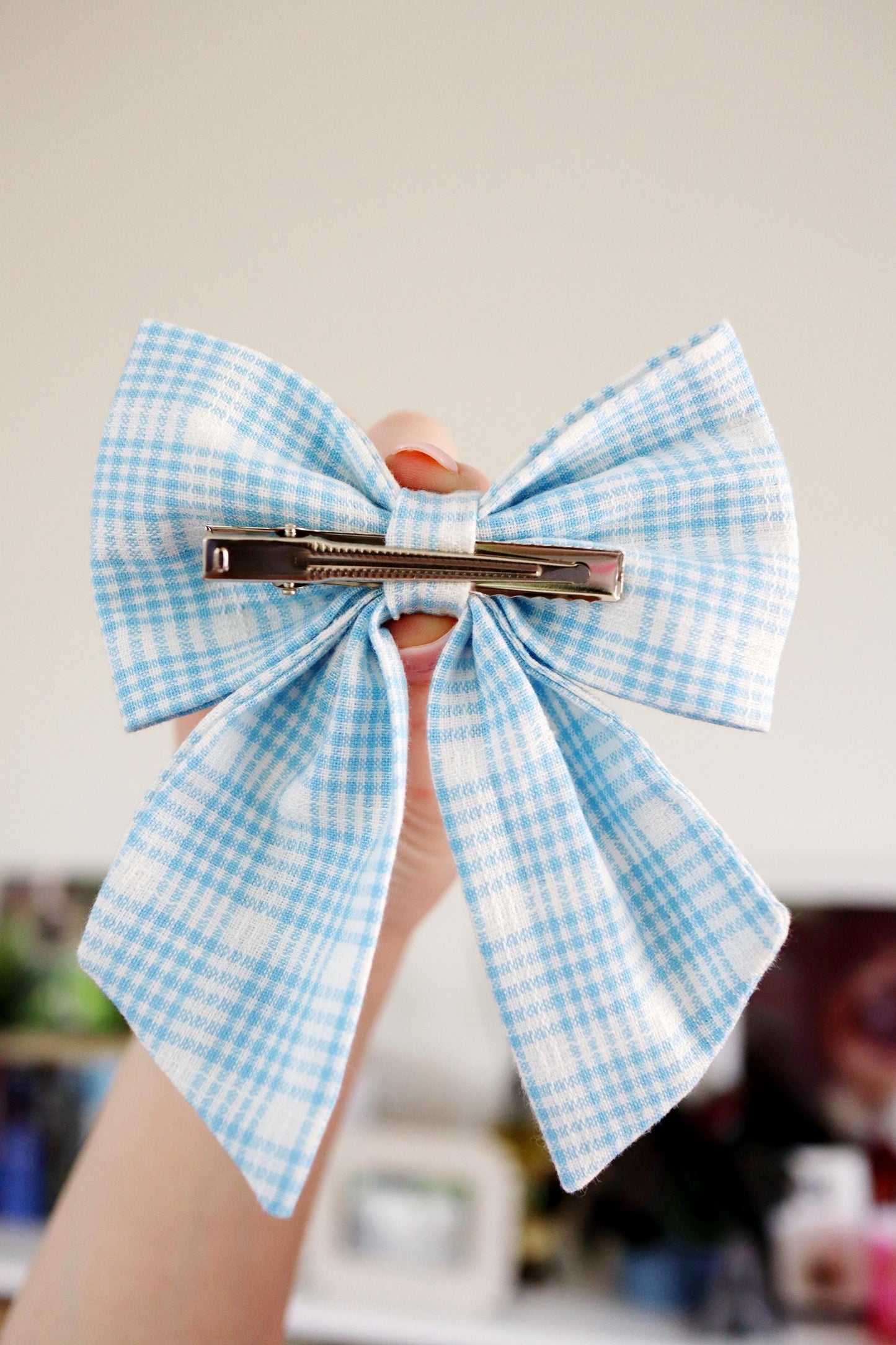 Blue Plaid Hair Bow