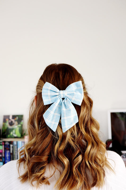 Blue Plaid Hair Bow