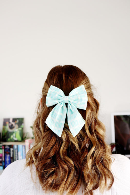 Mint Green Plaid Hair Bow