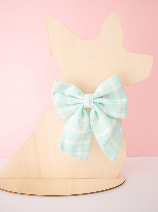 Mint Green Plaid Pet Sailor Bow