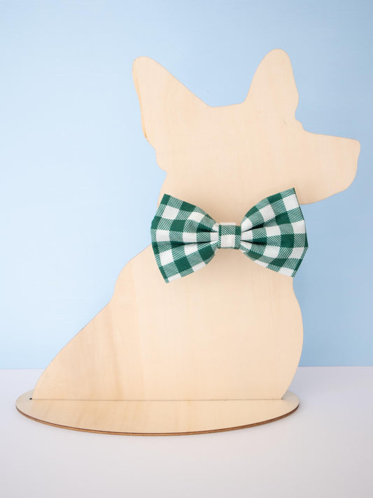 Green Gingham Pet Bow Tie